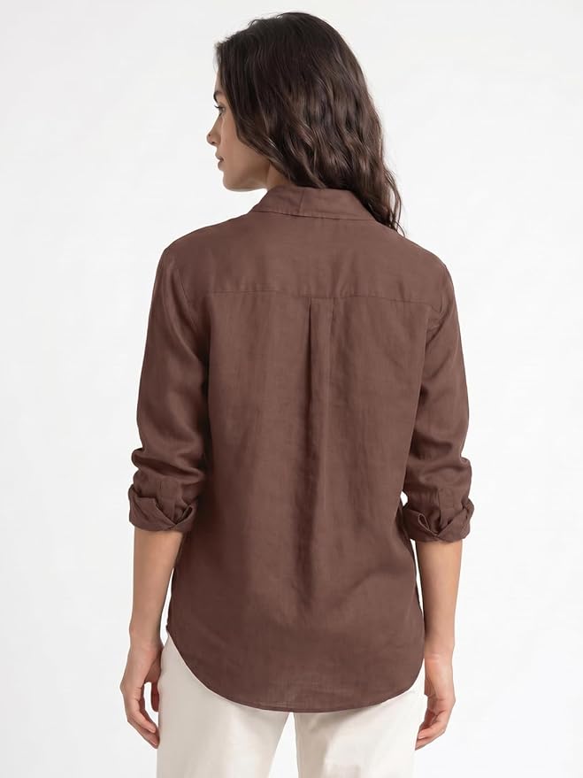Women's Lyocell Full Sleeve Relaxed Fit Concealed Placket Casual Solid Shirt with Regular Collar - Image 5