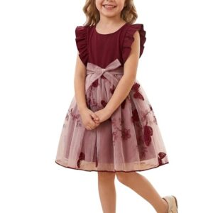 Elegant Beige Baby Girl Dress  with Lace Ruffles & Floral Embroidery