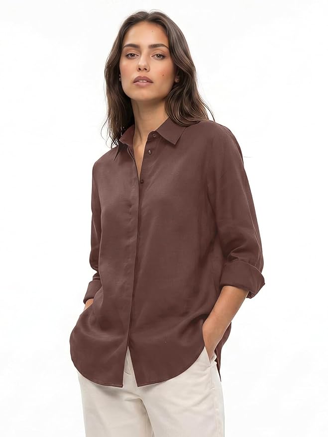 Women's Lyocell Full Sleeve Relaxed Fit Concealed Placket Casual Solid Shirt with Regular Collar - Image 4