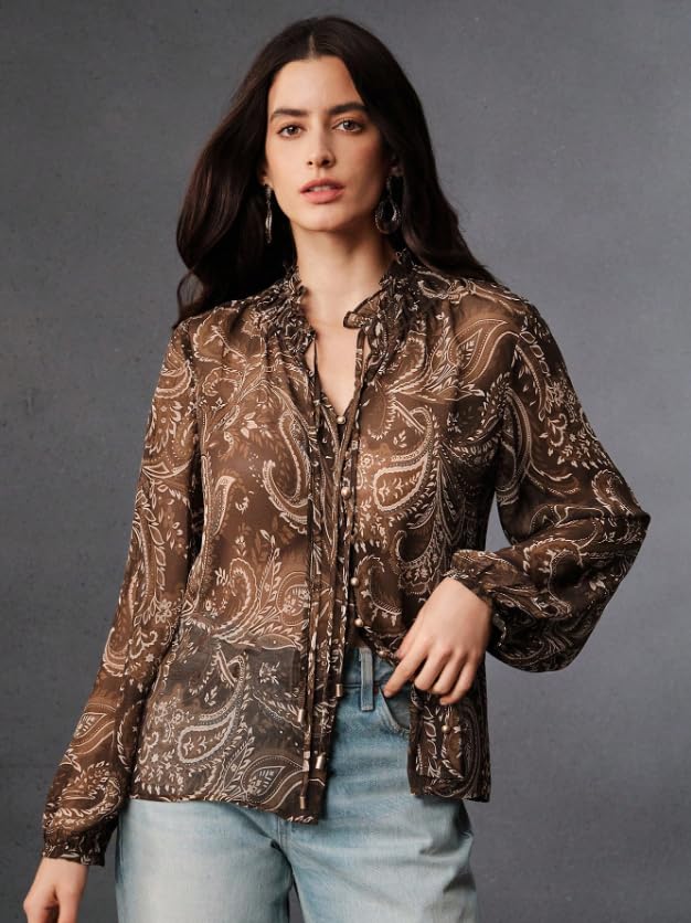 Women Shirt ||Women Top || Cecily Paisley-Trim Button-Front Shirt - Image 5