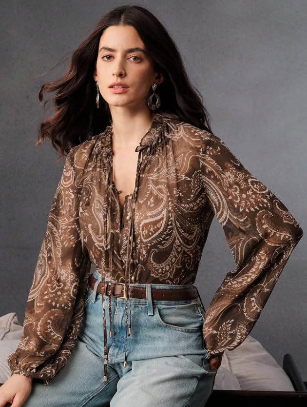 Women Shirt ||Women Top || Cecily Paisley-Trim Button-Front Shirt - Image 3