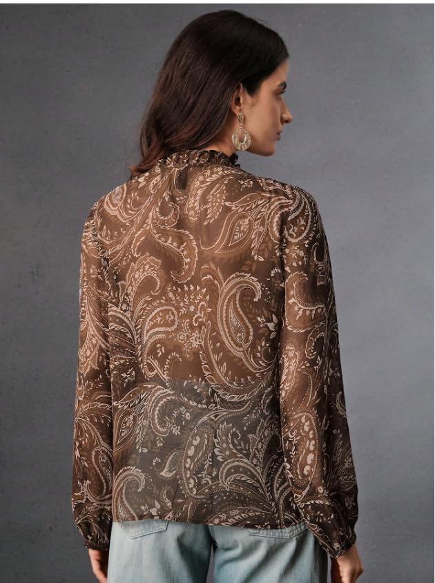 Women Shirt ||Women Top || Cecily Paisley-Trim Button-Front Shirt - Image 7